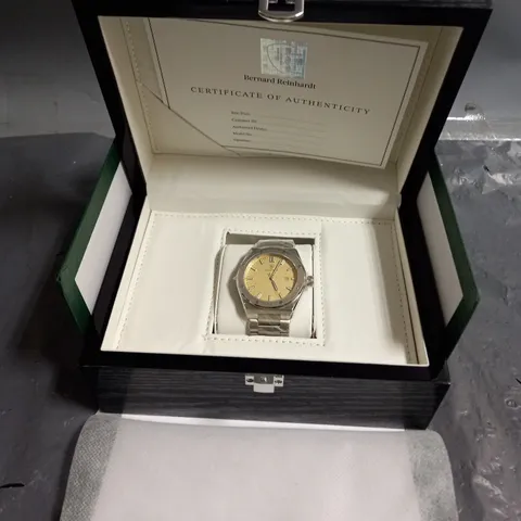 BOXED BERNARD REINHARDT STAINESS STEEL GOLD FACE WATCH