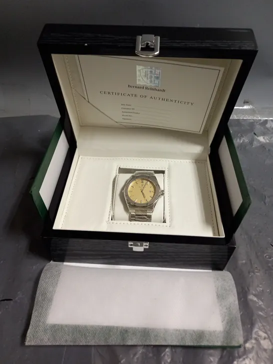 BOXED BERNARD REINHARDT STAINESS STEEL GOLD FACE WATCH