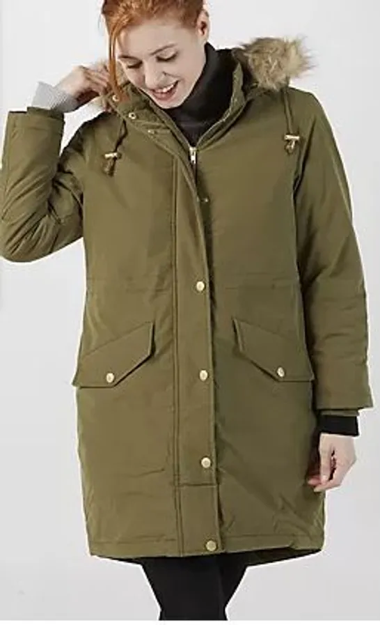 CENTIGRADE PARKA COAT WITH HOOD AND FAUX FUR TRIM OLIVE GREEN EXTRA LARGE