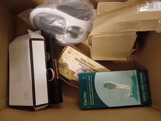 BOX OF APPROXIMATELY 10 ASSORTED HOUSEHOLD ITEMS TO INCLUDE WIFI REPEATER, LIGHT BULB, SCREEN PROTECTORS, ETC