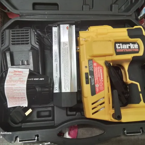 BOXED CLARKE 18V CORDLESS NAILER/STAPLER WITH BATTERY AND CHARGER