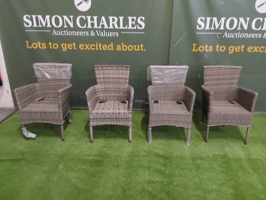 SET OF 4 GREY RATTAN PATIO CHAIRS 
