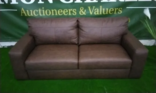 DESIGNER BROWN LEATHER THREE SEATER SOFA