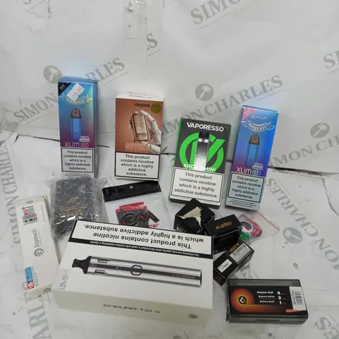 BOX OF APPROXIMATELY 10 ASSORTED E-CIG PRODUCTS TO INCLUDE ASPIRE, OXVA, VAPORESSO ETC