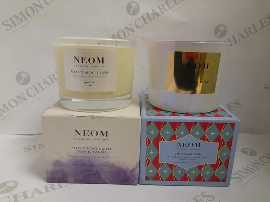 TWO NEOM SCENTED CANDLES TO INCLUDE CHRISTMAS WISH AND PERFECT NIGHTS SLEEP