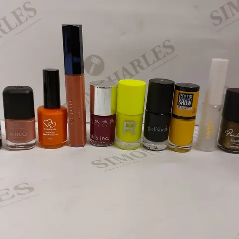 BOX OF APPROX 10 MANICURE ITEMS TO INCLUDE KIKO MILANO NAIL LACQUER, BORN PRETTY MATTE TOP COAT AND TED BAKER LIP GLOSS