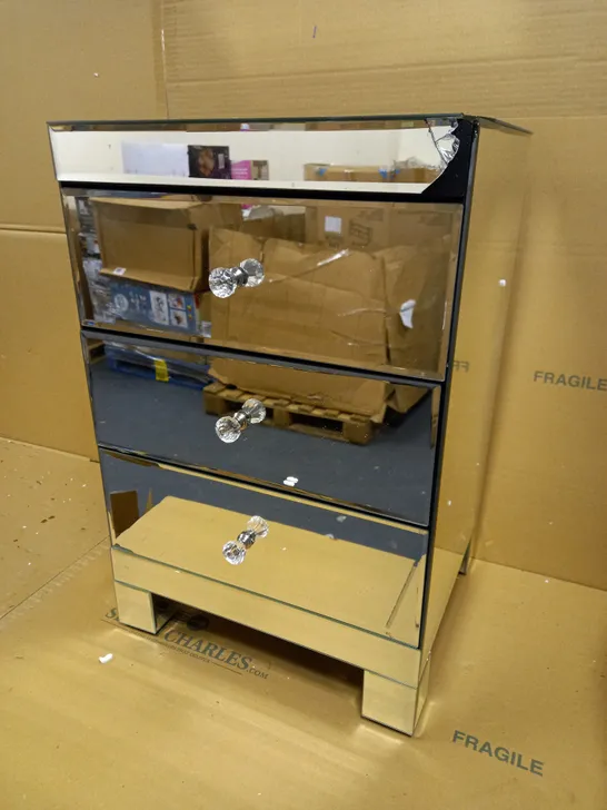 BOXED PARISIAN DRAWER MIRRORED BEDSIDE CABINET RRP £199