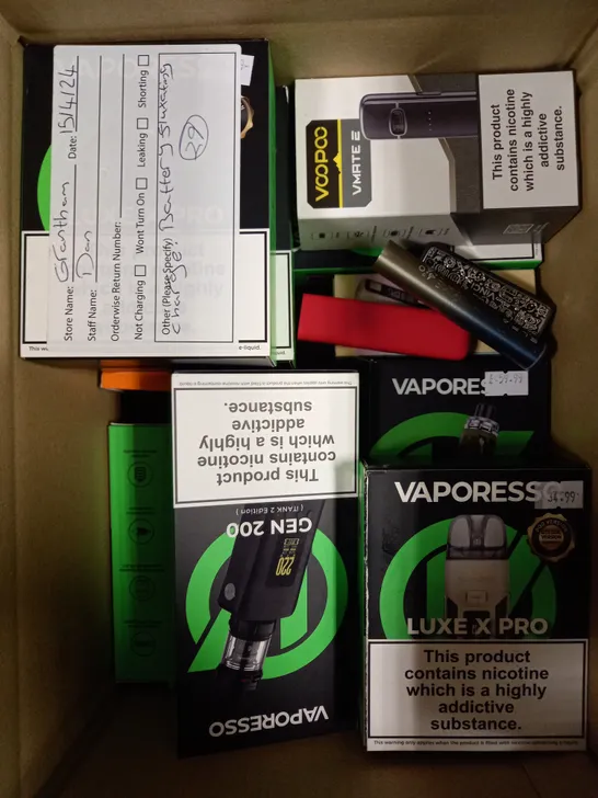 APPROXIMATELY 20 ASSORTED E-CIGARETTE PRODUCTS/ACCESSORIES TO INCLUDE VOOPOO, ASPIRE, VAPORESSO ETC 