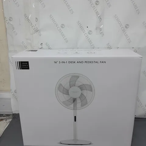 BOXED JOHN LEWIS 16" 2 IN 1 DESK AND PEDESTAL FAN