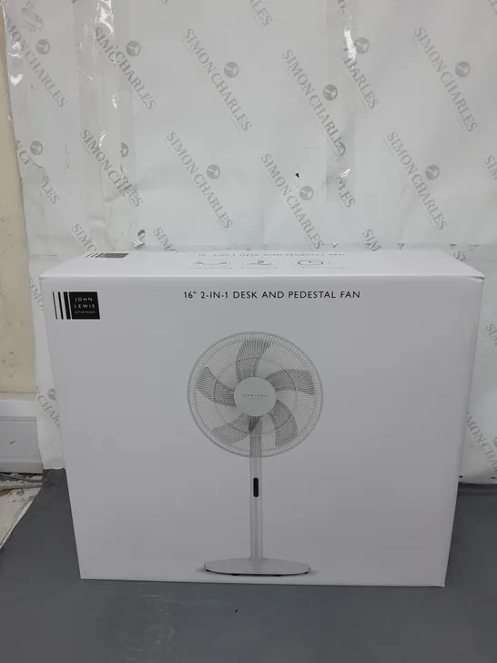 BOXED JOHN LEWIS 16" 2 IN 1 DESK AND PEDESTAL FAN