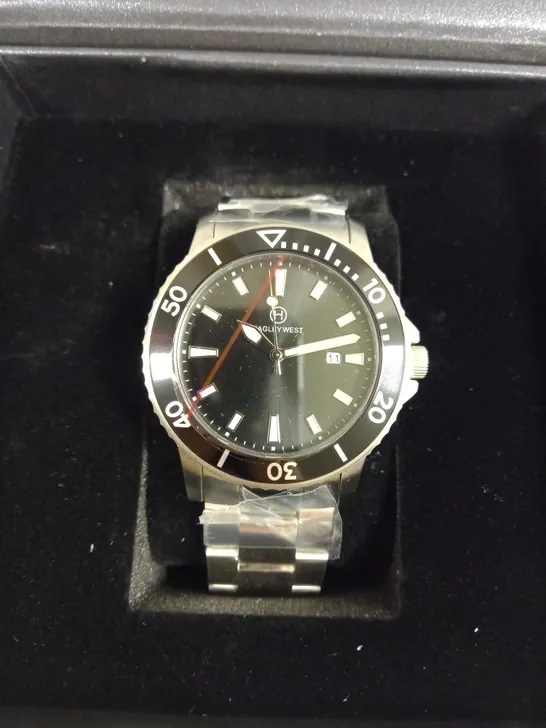 HAGLEY WEST BLACK DIAL SILVER BRACELET WRISTWATCH 