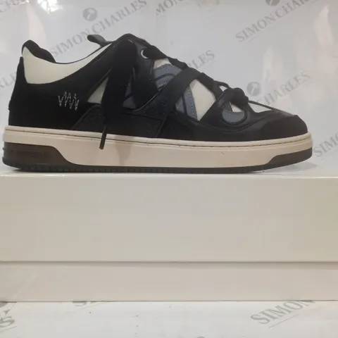 BOXED PAIR OF REPRESENT SHOES IN BLACK/VINTAGE WHITE UK SIZE 13