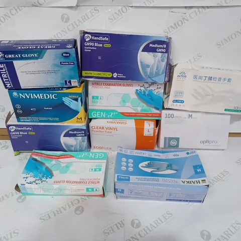 BOX TO CONTAINS 10 X PACKS OF MEDICAL EXAMINATION GLOVES, BRANDS AND SIZES MAY VARY