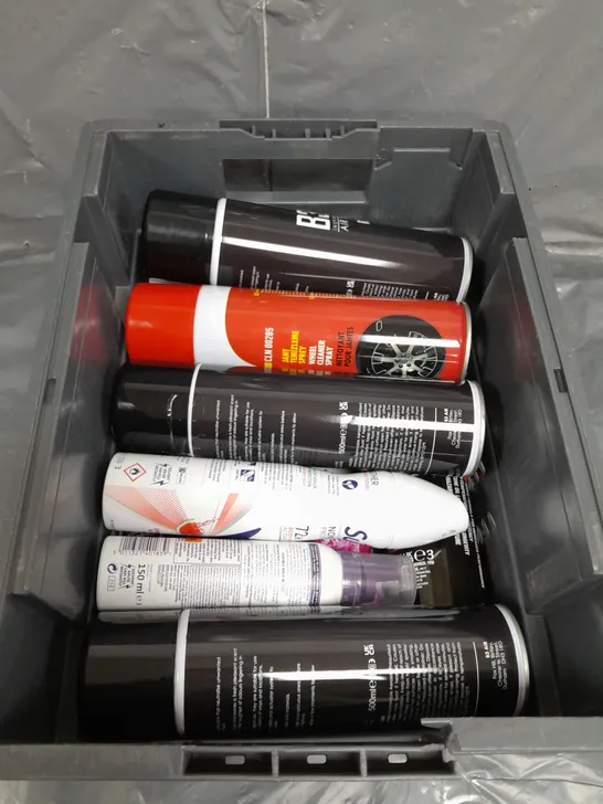 APPROXIMATELY 12 ASSORTED AEROSOLS TO INCLUDE AIR SANITISER , STRAIGHTENING FOAM , WHEEL SPRAY , ETC 