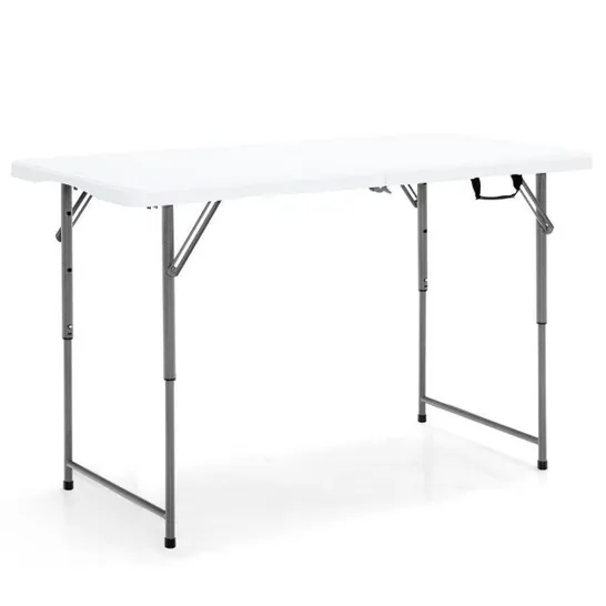 BOXED COSTWAY FOLDING TABLE PORTABLE BI-FOLD PICNIC DINING TABLE W/ 3-LEVEL HEIGHT ADJUSTMENT