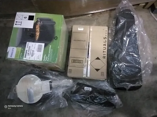 PALLET OF ASSORTED ITEMS INCLUDING PHILIPS AIR FRYER, CAROTE POT, MOUSE PAD, FURREAL DINOSAUR TOY, KIDS GUITAR 