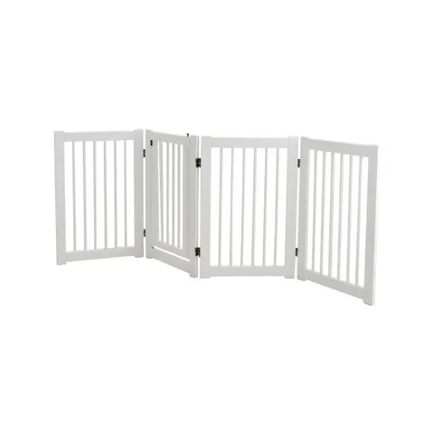 BOXED COSTWAY 4 PANELS WOODEN DOG GATE WITH DOOR WALK THROUGH - WHITE