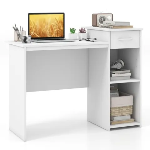 BOXED COSTWAY MODERN COMPUTER DESK WITH ADJUSTABLE SHELF AND CABLE HOLE - WHITE