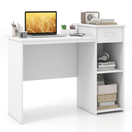 BOXED COSTWAY MODERN COMPUTER DESK WITH ADJUSTABLE SHELF AND CABLE HOLE - WHITE