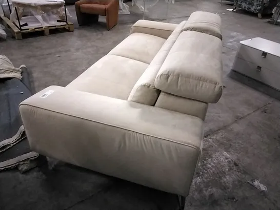 BRAND NEW ITALIAN MADE MARINELLI AZIMUT THREE SEATER BEIGE VELVET SOFA WITH ADJUSTABLE HEADRESTS  RRP £2665