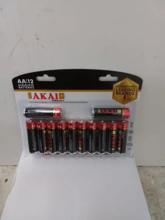 AS NEW BOXED SET CONTAINING APPROX. 48 PACKS OF AKAI AA BATTERIES, 12 BATTERIES PER PACK 