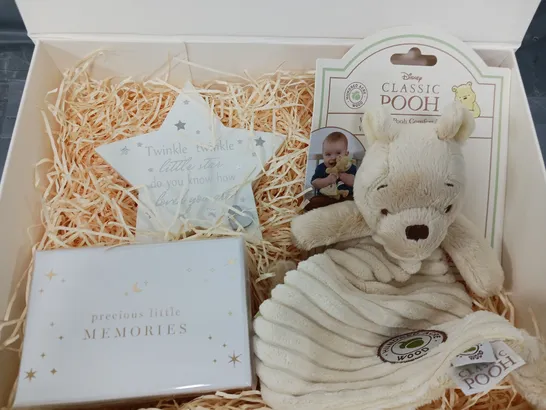 BOXED BABY SET TO INCLUDE DISNEY POOH COMFORT BLANKET, KEEPSAKES BOX, TWINKLE TWINKLE LITTLE STAR ORNAMENT