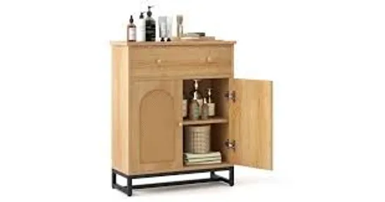 BOXED COSTWAY ACCENT FLOOR STORAGE CABINET WITH RATTAN SOOR & DRAWER - NATURAL