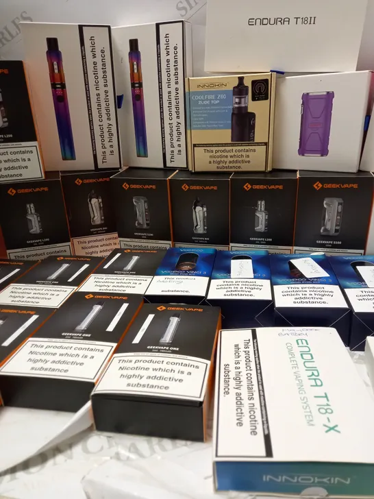 LOT OF APPROX 29 TO INCLUDE GEEKVAPE L200 , ENDURA T18II , INNOKIN COOL FIRE Z60 , INNOKIN ENDURA T18-X VAPING SYSTEM , ETC