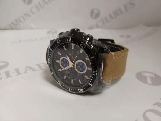 BOXED LOUIS LACOMBE LUXURY MENS CHRONOGRAPH WATCH - 3ATM WATER RESISTANT - LEATHER STRAP 