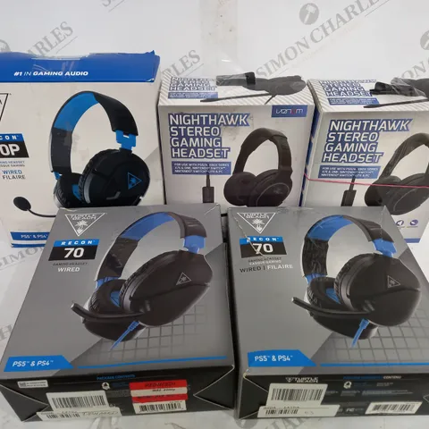 FIVE PAIRS OF ASSORTED BOXED HEADSETS INCLUDING TURTLE BEACH RECON 50 AND 70, AND NIGHTHAWK