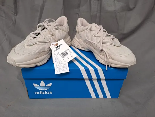 BOXED PAIR OF ADIDAS OZWEEGO SHOES IN CREAM UK SIZE 5