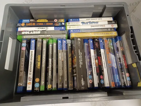 BOX OF APPROX 25 ASSORTED DVDS AND GAMES FOR XBOX ONE AND PS4 - INCLUDING RAYMAN, SMILE, FIFA 2021