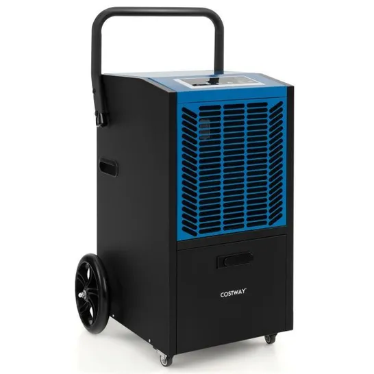 BOXED 66 L/DAY COMMERCIAL DEHUMIDIFIER WITH PUMP AND DRAIN HOSE FOR BASEMENT WAREHOUSE JOB SITE - BLUE RRP £412.94