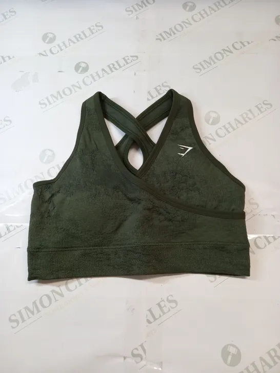 GYMSHARK OVERLAP SPORTS BRA IN GREEN SIZE SMALL 