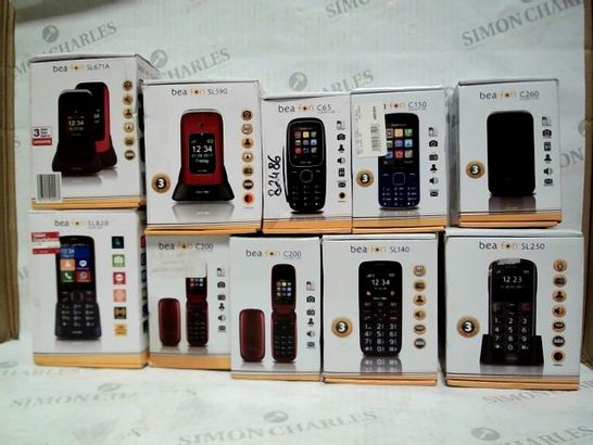 10 ASSORTED BOXED BEA-FON DISPOSABLE TYPE MOBILE PHONES