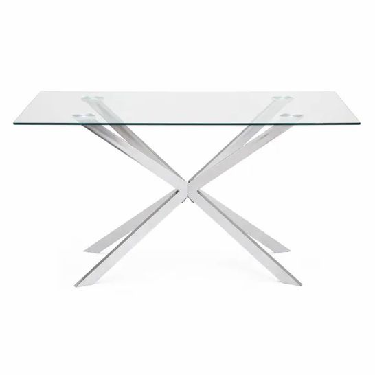 BOXED LUMIA RECTANGULAR DINING TABLE CLEAR GLASS WITH CHROME FEET