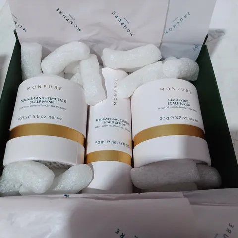 BOXED MONPURE LONDON SCALP MASK,SERUM,SCRUB