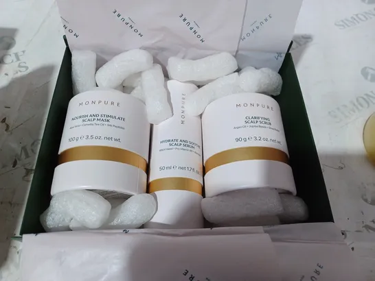 BOXED MONPURE LONDON SCALP MASK,SERUM,SCRUB