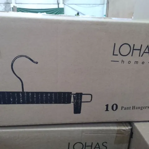 PALLET CONTAINING 6 BOXES OF APPROXIMATELY 20 PACKS OF 10 LOHAS HOME PANT HANGERS