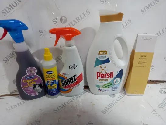 BOX OF APPROX 8 ASSORTED LIQUIDS TO INCLUDE - SHOUT STAIN REMOVER - PERSIL ULTIMATE - CLEAN AND SAFE ECT  - COLLECTION ONLY