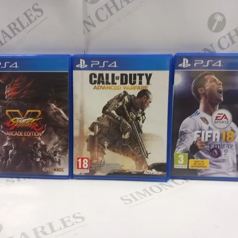 3 ASSORTED PLAYSTATION 4 GAMES TO INCLUDE; STREET FIGHTER ARCADE EDITION, CALL OF DUTY ADVANCED WARFARE AND FIFA 18