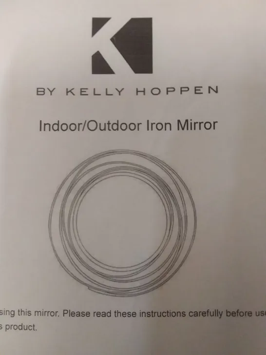 BOXED KELLY HOPPEN OUTDOOR INDOOR IRON GARDEN MIRROR - BLACK