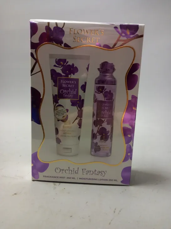 BOXED AND SEALED FLOWERS ORCHID FANTASY FRAGRANCE MIST 250ML AND MOISTURISING LOTION 250ML
