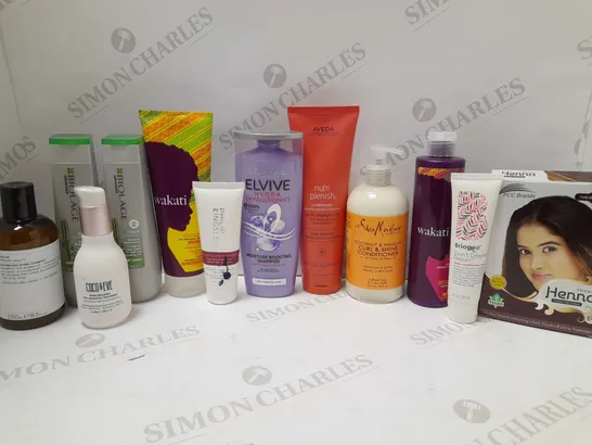 LOT OF APPROX 12 ASSORTED HAIRCARE PRODUCTS TO INCLUDE L'OREAL SHAMPOO, PHILIP KINGSLEY CONDITIONING TREATMENT, BIOLAGE FIBER STRONG SHAMPOO, ETC