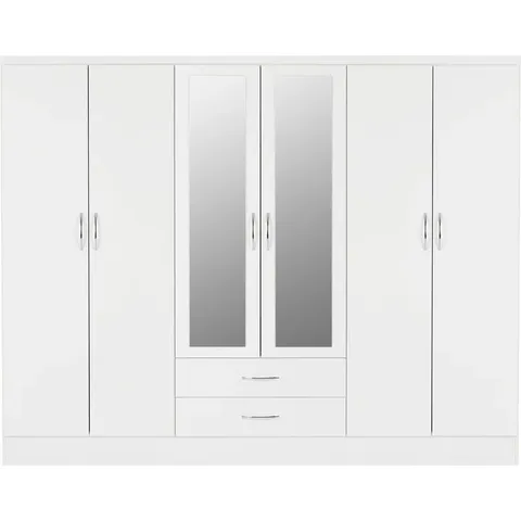 BOXED BRASHEAR NEVADA 6 DOOR WARDROBE WHITE GLOSS (4 BOXES)