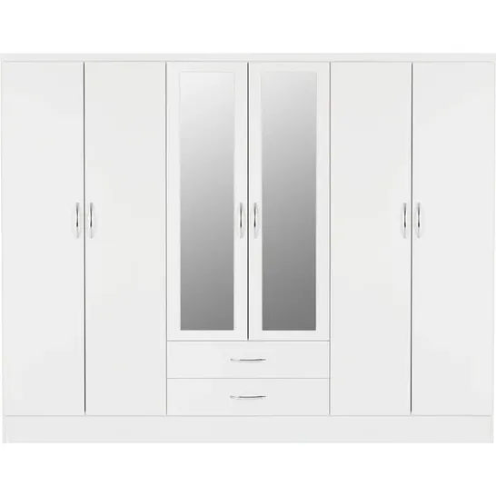 BOXED BRASHEAR NEVADA 6 DOOR WARDROBE WHITE GLOSS (4 BOXES)