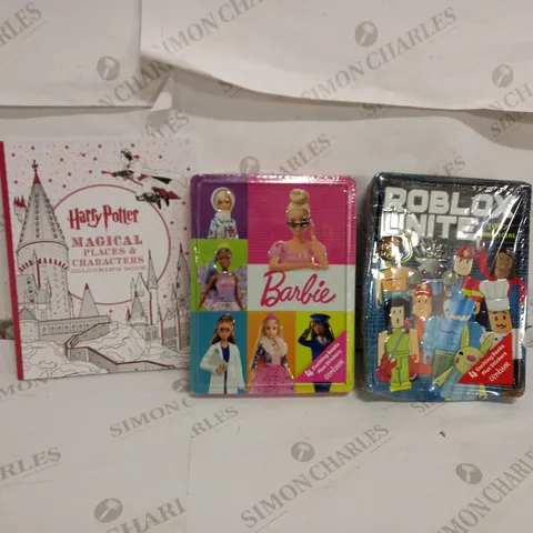 BOX OF APPROX  3 ITEMS TO INCLUDE - ROBLOX UNITE - BARBIE 4 BOOKS - HARRY POTTER BOOK