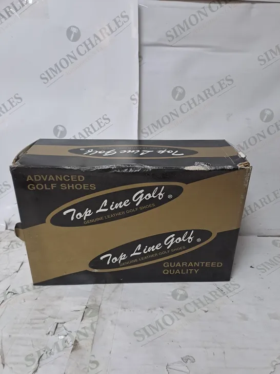 APPROXIMATELY 8 PAIRS OF BOXED TOP LINE GOLF GENUINE LEATHER GOLF SHOES - VARIED SIZES 