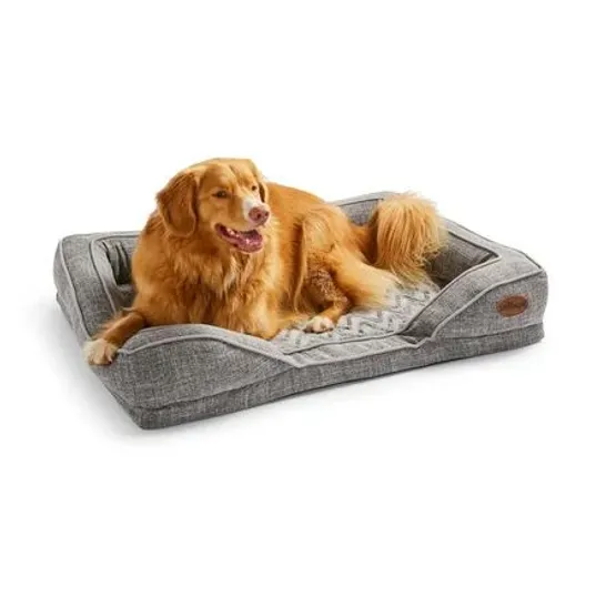 PACKAGED ORTHOPAEDIC BOLSTER CUSHION PET BED IN GREY 