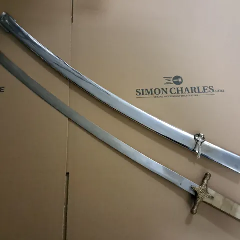 DECORATIVE 40" SWORD WITH WOODEN HANDLE AND METAL SCABBARD 